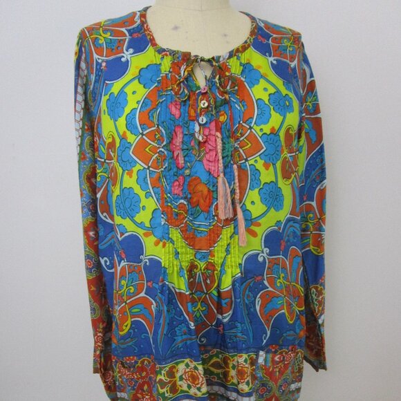 Silk Art Nouveau Tunic Top Bohemian Button Front - Picture 2 of 8